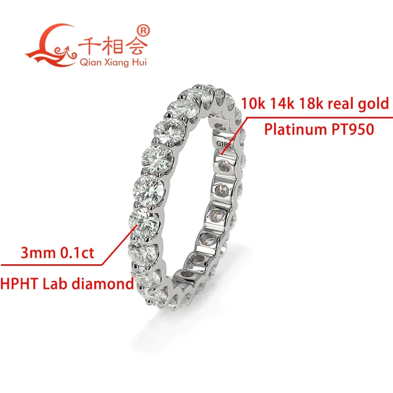 10k 14k 18k gold Platinum PT950  3mm round D VS1 HPHT diamond Eternity Band ring  Jewelry Engagement wedding certificatied