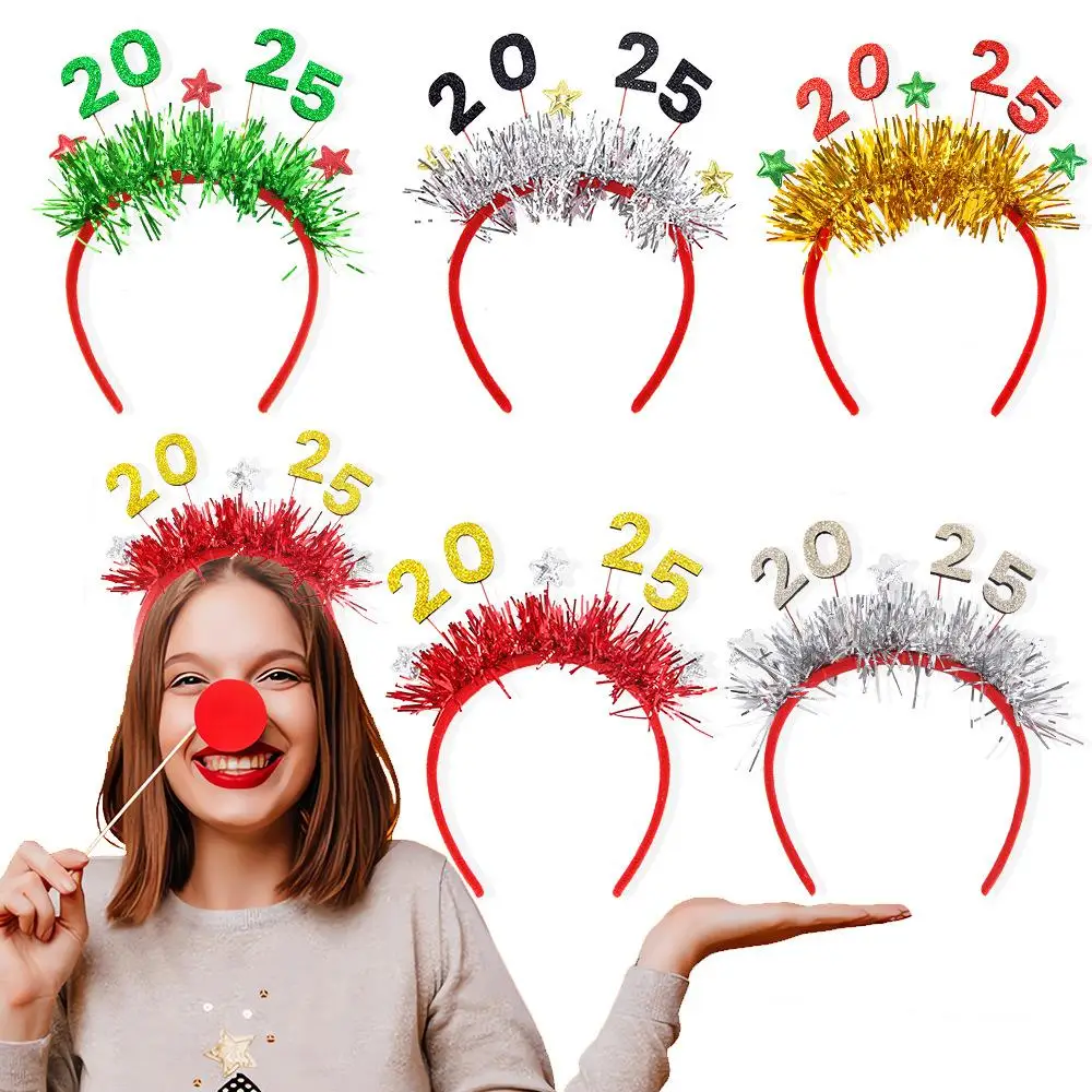 Happy New Year Decoration 2025 Glitter gold silver Star Sequin Headband New Year Eve Party Photo Props Christmas New Year Party