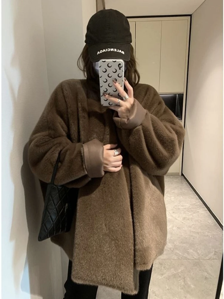 

Environmentally Friendly Imitation Mink Fur Women's Mid-length Fur Coat Winter Loose One-piece High-end Jacket