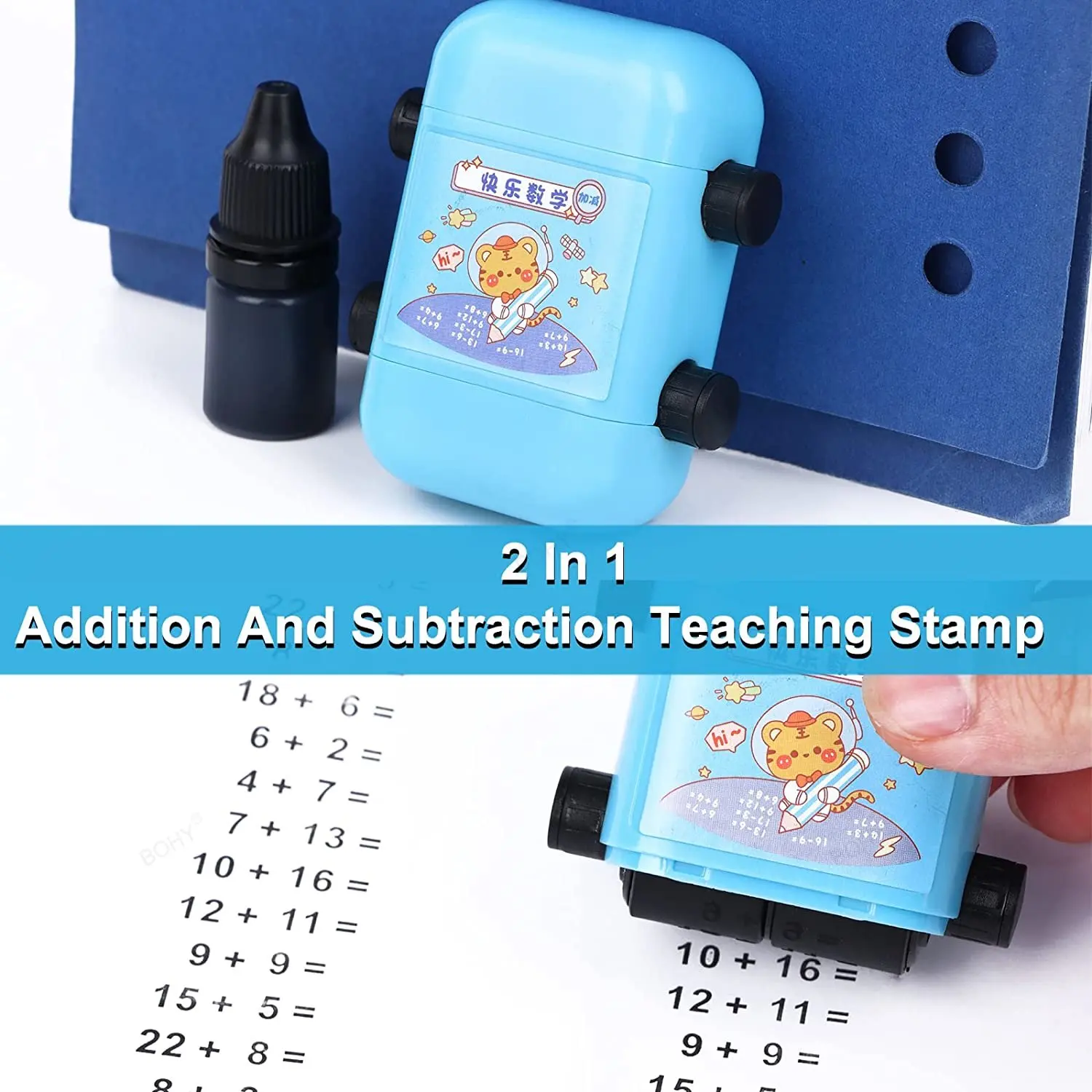 Math Roller Stamp para Ensino, 2 em 1, 2 em 1, Multiplicação e Divisão, Dual Head, Smart Math Practice Stamps for Kids