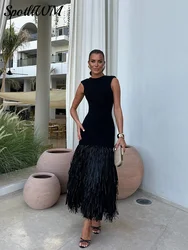 Moda solidna RAFFIA łączona dzianinowa sukienka Midi kobiety elegancka, bez pleców, bez rękawów naramienniki wąska szata Lady Chic Party Vestido