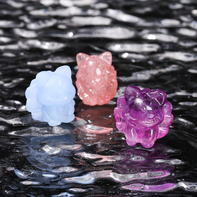1 Pc Natural Stone Pink Quartz Amethyst Carved Nine-Tailed Fox Shape Bead Cartoon Pendant For Jewelry Making Diy Accessory