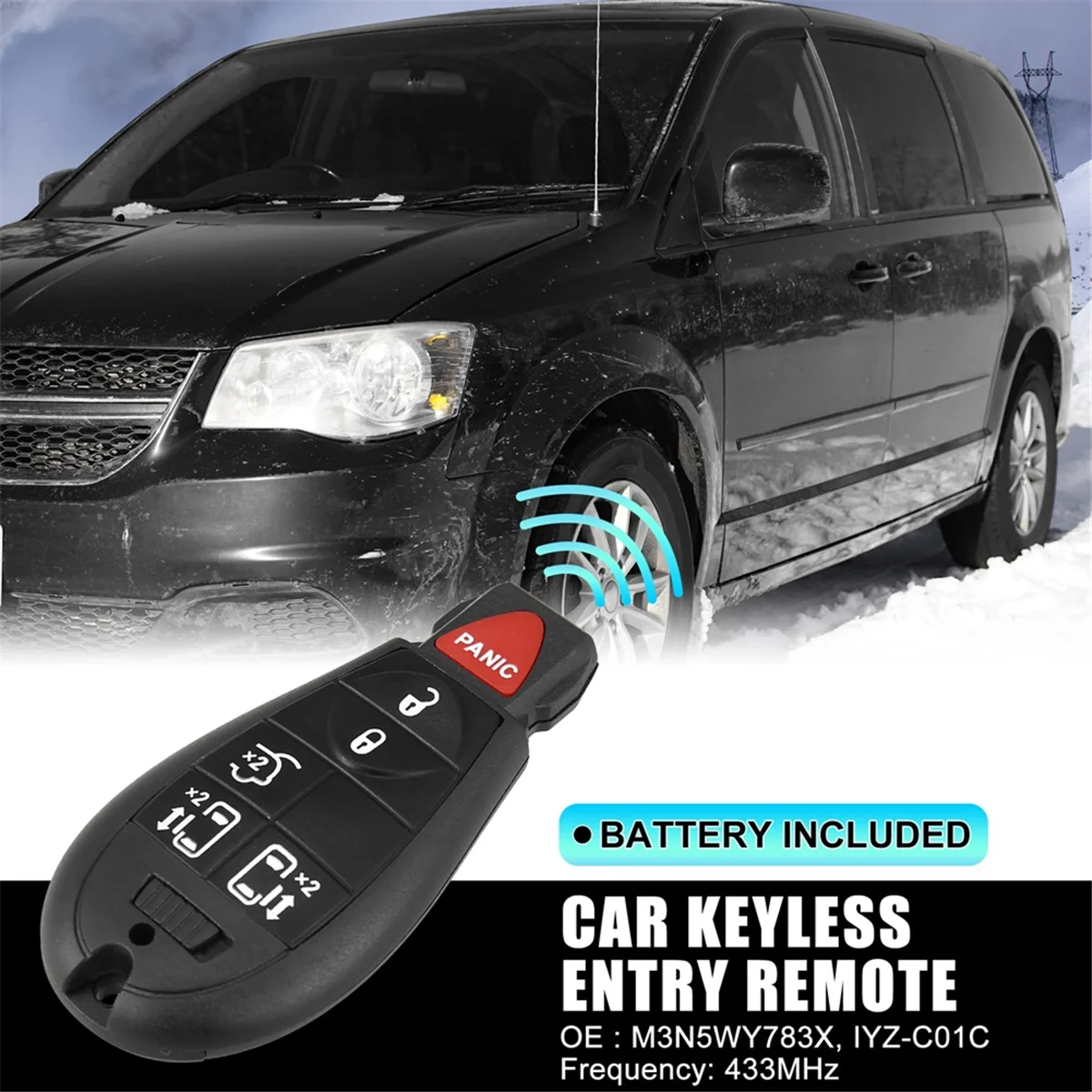 Keyless Entry Remote Car Key Fob M3N5WY783X for Dodge Grand Caravan for Chrysler Town and Country, 6