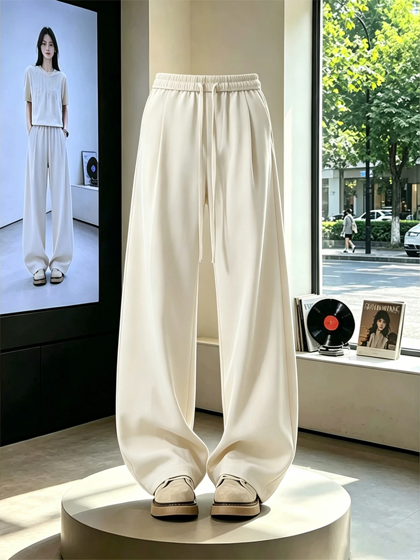 Cool Feeling Ice Silk Men's Casual Pants Summer Thin Wide Leg Pants High Waist Straight Cut Knife  Pants Lightweight Loos...