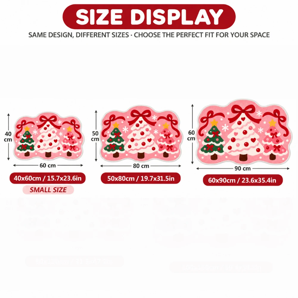 Merry Christmas Shaped Floor Mat Rug Cute Cartoon Pink Tree Holiday gifts Indoor Entrance Welcome Doormat Winter Vibes Christmas