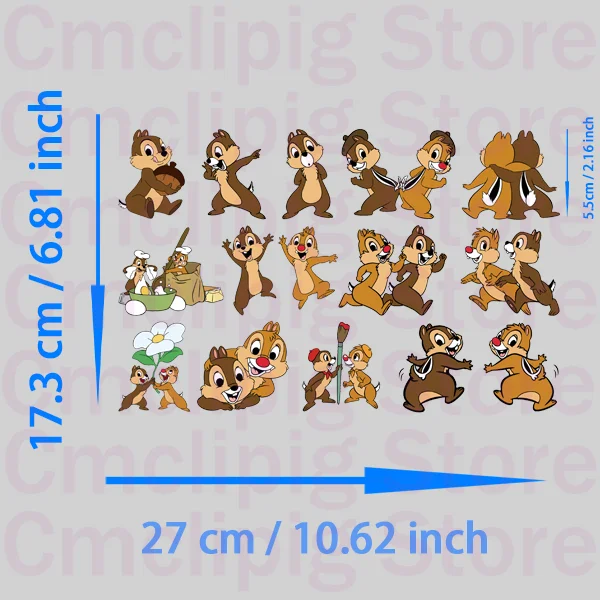 Chip \'n\' Dale iron on patches for clothes custom patch DIY children printing for T-shirt vinyl stickers stripes for jeans