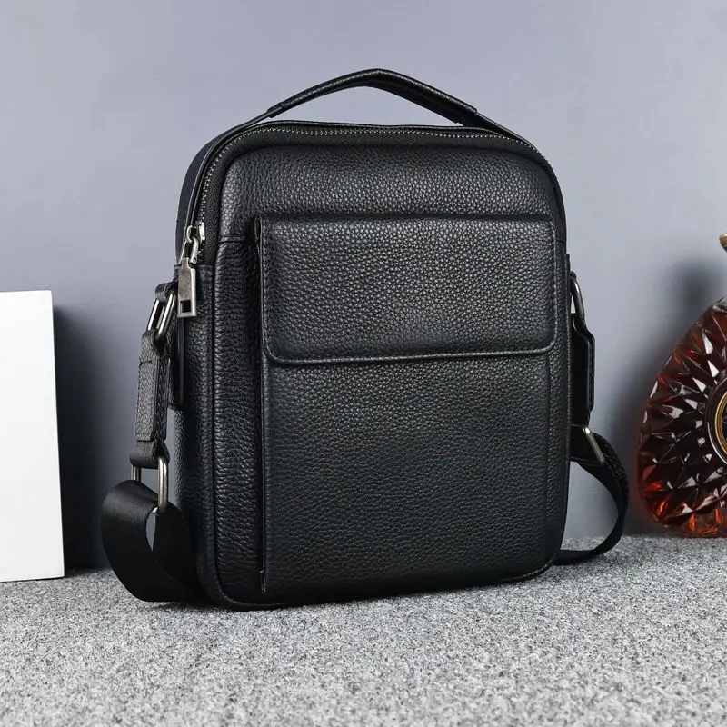 Men's genuine leather crossbody bag, outdoor sports carry on small shoulder bag with retro soft leather texture SAC