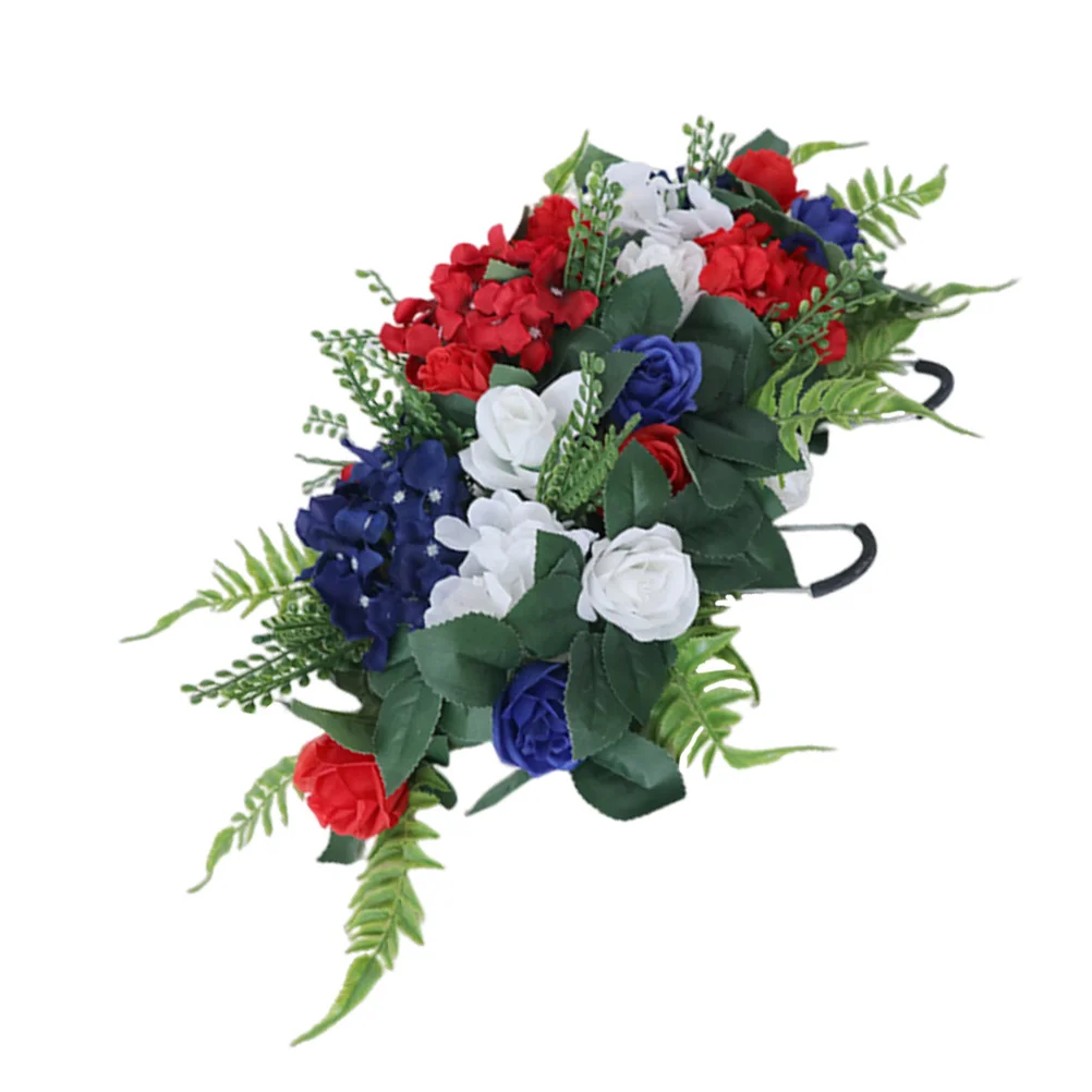 

Large Artificial Headstone Flower Saddle for Cemetery Grave Memorial Outdoor Tombstone Decorations Red White Blue