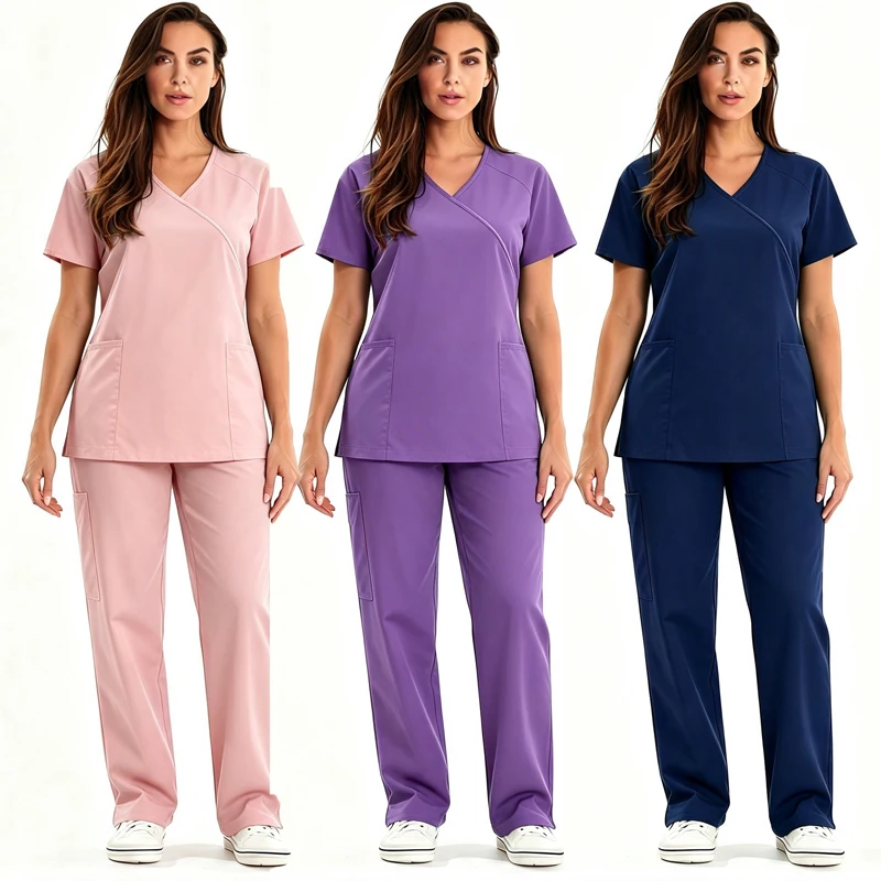Women Scrub Set Operating Room Uniform Scrubs Hospital Working Doctor Nursing Tunic Suit Comfortable Short Sleeve Workwear