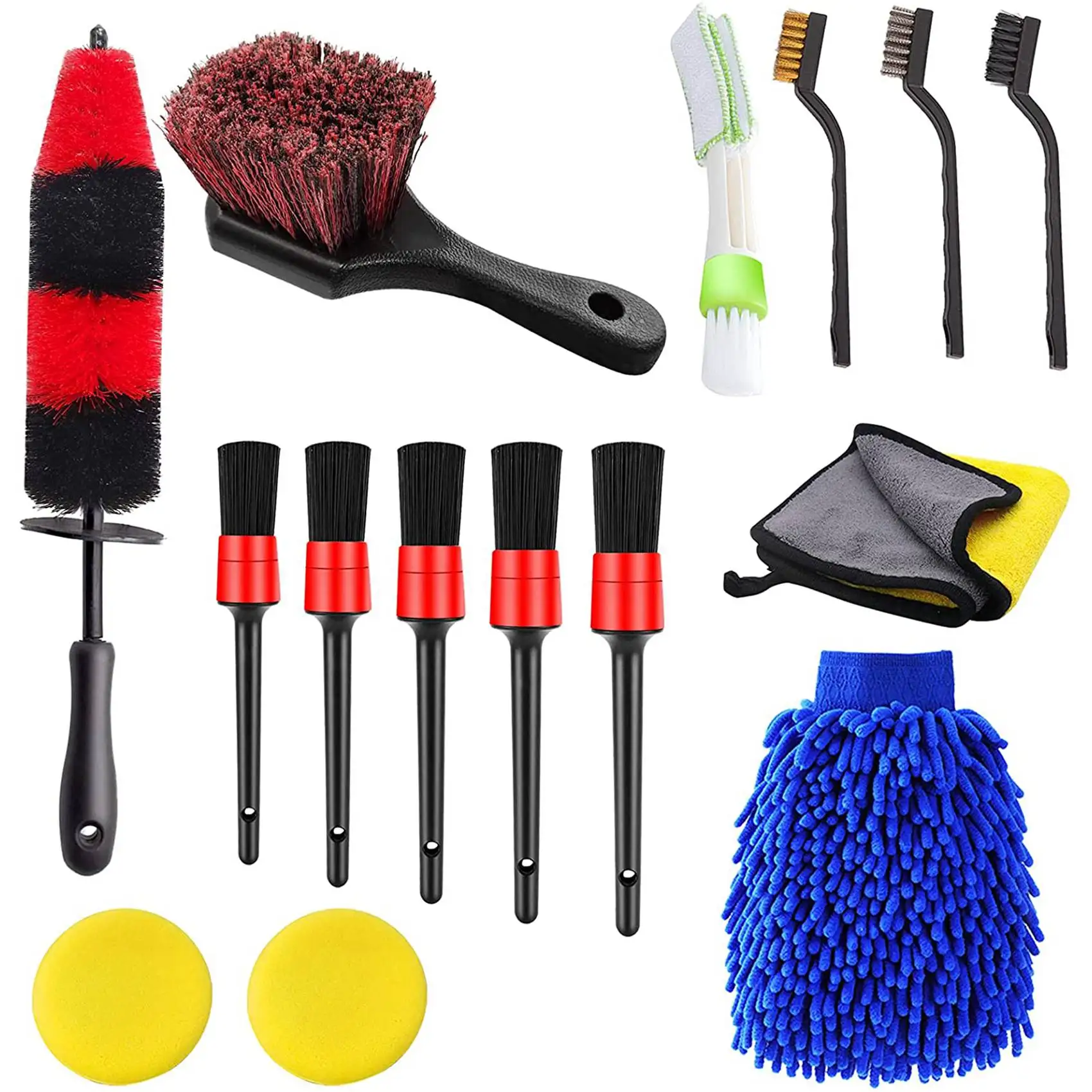 15Pcs Wheel & Tire Brush Set, Car Detailing Brush Set 17 Inches Long Handle Rim Wheel Brush, Car Wash Cleaning Tools Kit