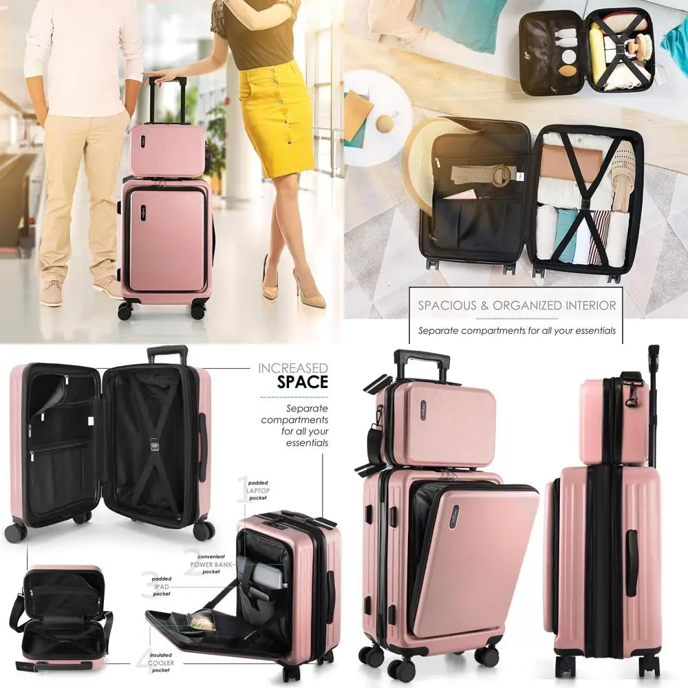 22 Expandable Hardside Spinner Suitcase with Wheels, Pink, Carry-On Size, Includes Cosmetic Bag