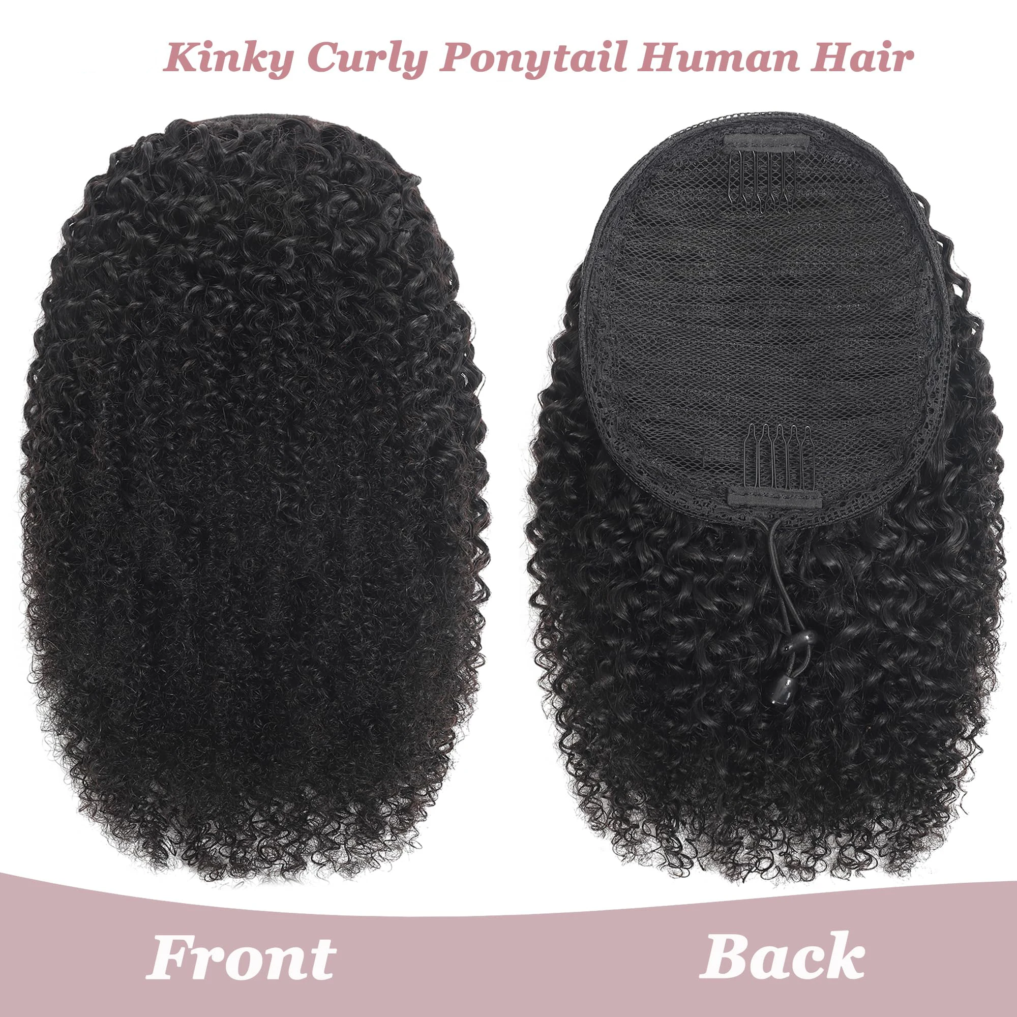 Kinky Curly Drawstring Ponytail, Cabelo Humano Virgem Brasileiro, Extensão Natural Rabo De Cavalo, Preto, 10A