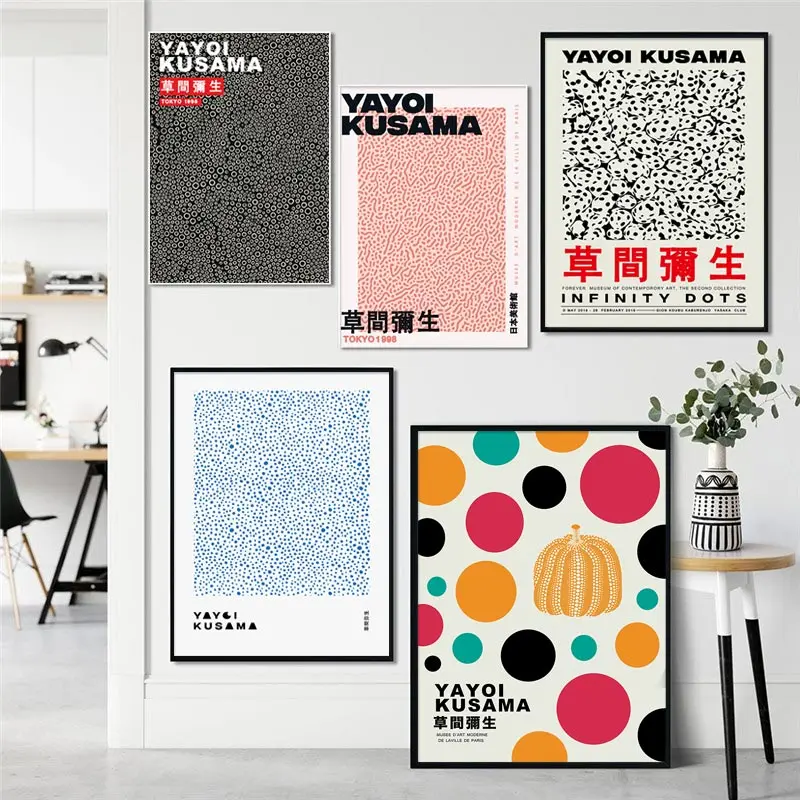 Abstract Yayoi Kusama Exhibition Canvas Posters and Print Modern Museum Painting Gallery Wall Art Picture Living Room Decoration