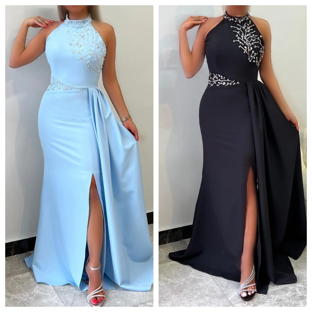 Вечернее платье из джерси по индивидуальному заказу, изысканные вечерние платья без рукавов с высоким воротником и кристаллами, классическое платье со шлейфом для особых случаев