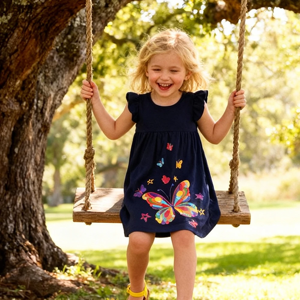 DXTON Baby Girl Dress Cotton Summer Kids Clothing Butterfly Printed Children\'s Dresses Sleeveless Casual Toddler Daily Dress