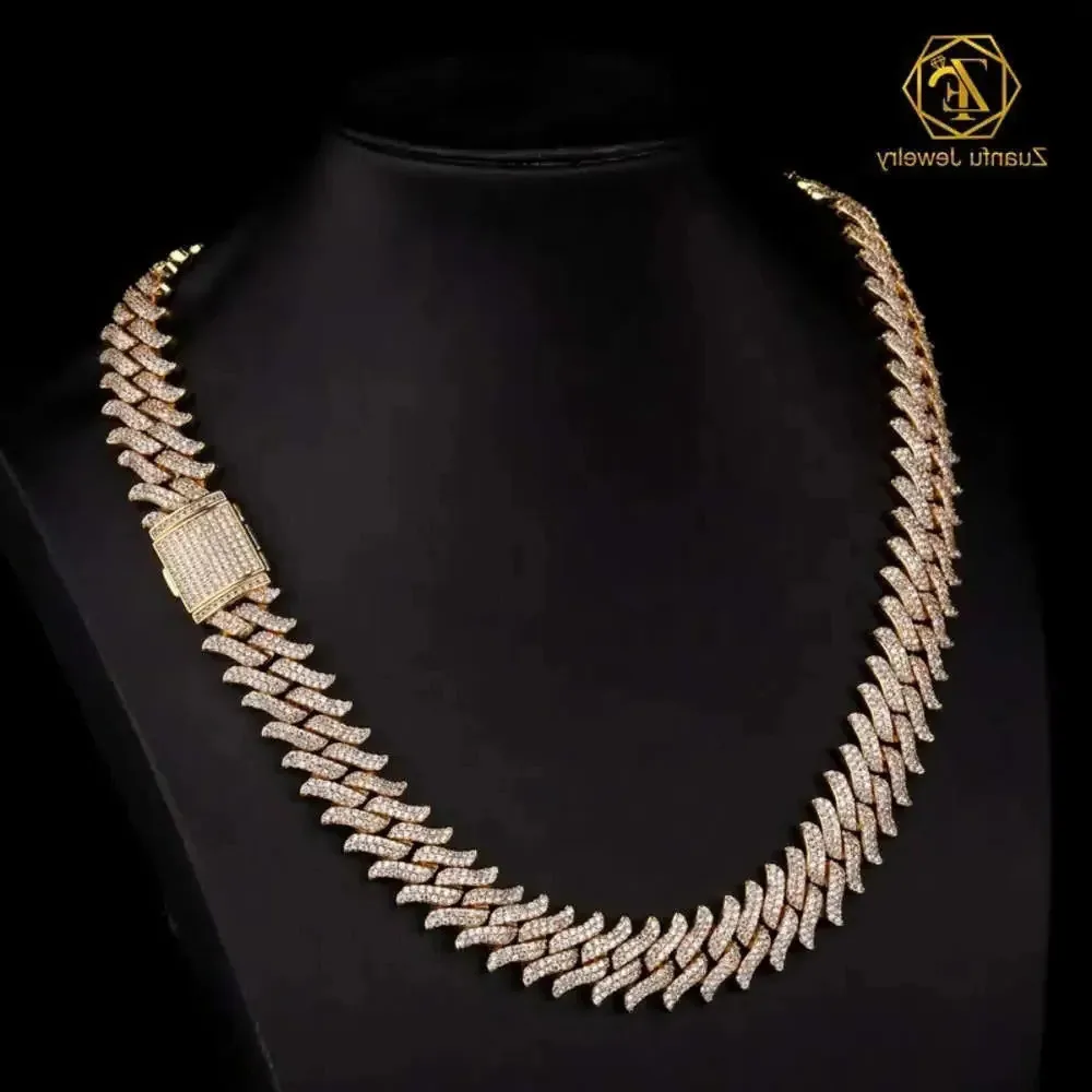 

Crazy Design Private Custom 15mm 18mm 20mm Vvs Moissanite Chain Hip Hop Moissanite Baguette Cuban Link Chain