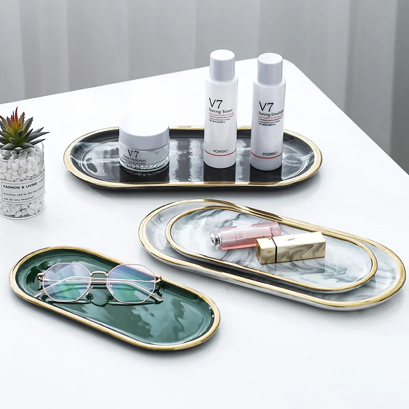 

Nordic Bathroom Cosmetic Storage Tray Makeup Organizer Dessert Fruit Cake Plate Ceramic Tray Dinner Plate Jewelry Organizer