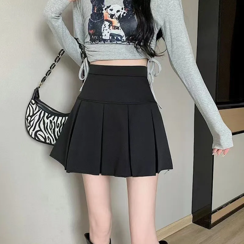 Gray High Waist Pleated Skirts Women Summer Fashion Solid Preppy Zipper A Line Skirts Ladies Streetwear All-Match Mini Skirts