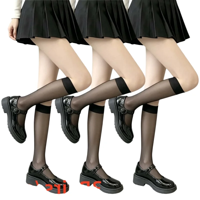 

3Pairs/set Women's Ultra-Thin Sheer Mid-Calf Socks Summer Stockings Glass Sock Breathable Elastic Lady Casual Socks 3 Pairs