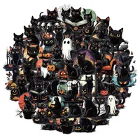 50PCS Halloween Cute Black Cat Creative Graffiti Stickers DIY Luggage Notebook Water Cup PET Waterproof Stickers 1