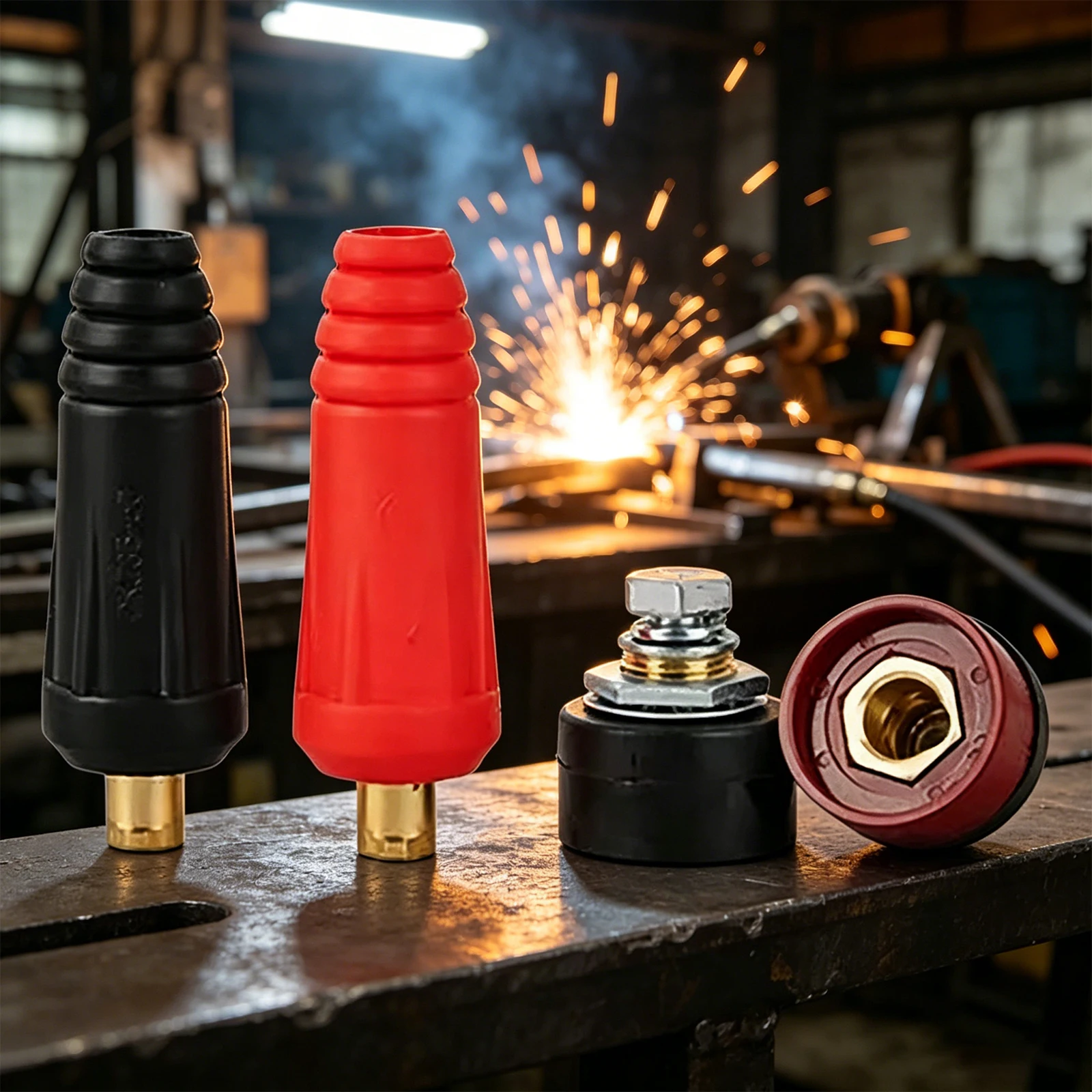 Welder Spot Brass Connector with Red & Black Color Dinse-Style Quick Fitting Male and Female Argon Arc Connecting DKJ10-25