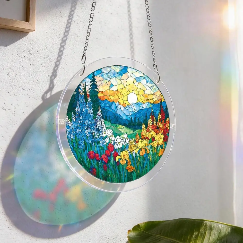 83 Pieces Acrylic Puzzle Suncatcher Round Shape High-Transparency Acrylic Window Hanging Decor Easy Assembly Metal Chain