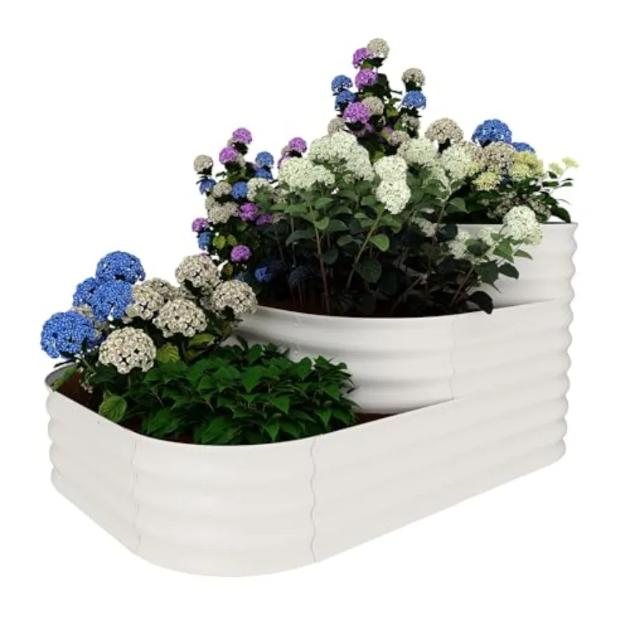 Family gardening raised garden bed kit: galvanized steel, beige, 5x3.5x2.5 ft, 30-inch deep, 3-tier, easy snap assembly for veg