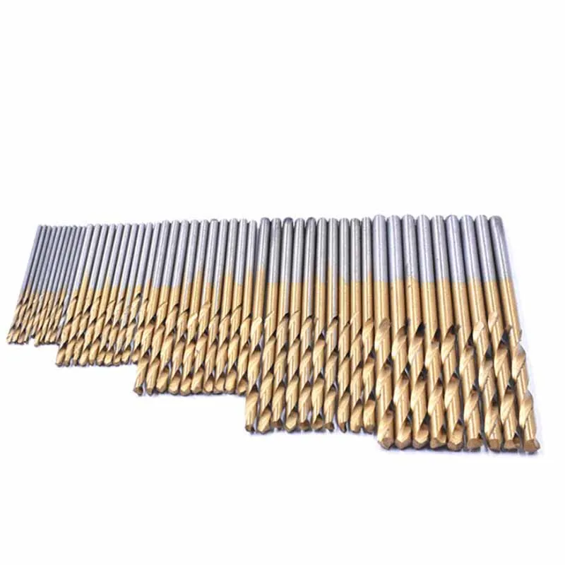 50pc Titanium Plated Twist Drill 1-3mm Hand Electric Drill DIY Woodwork Small Drill Bit Tool Accessories Set