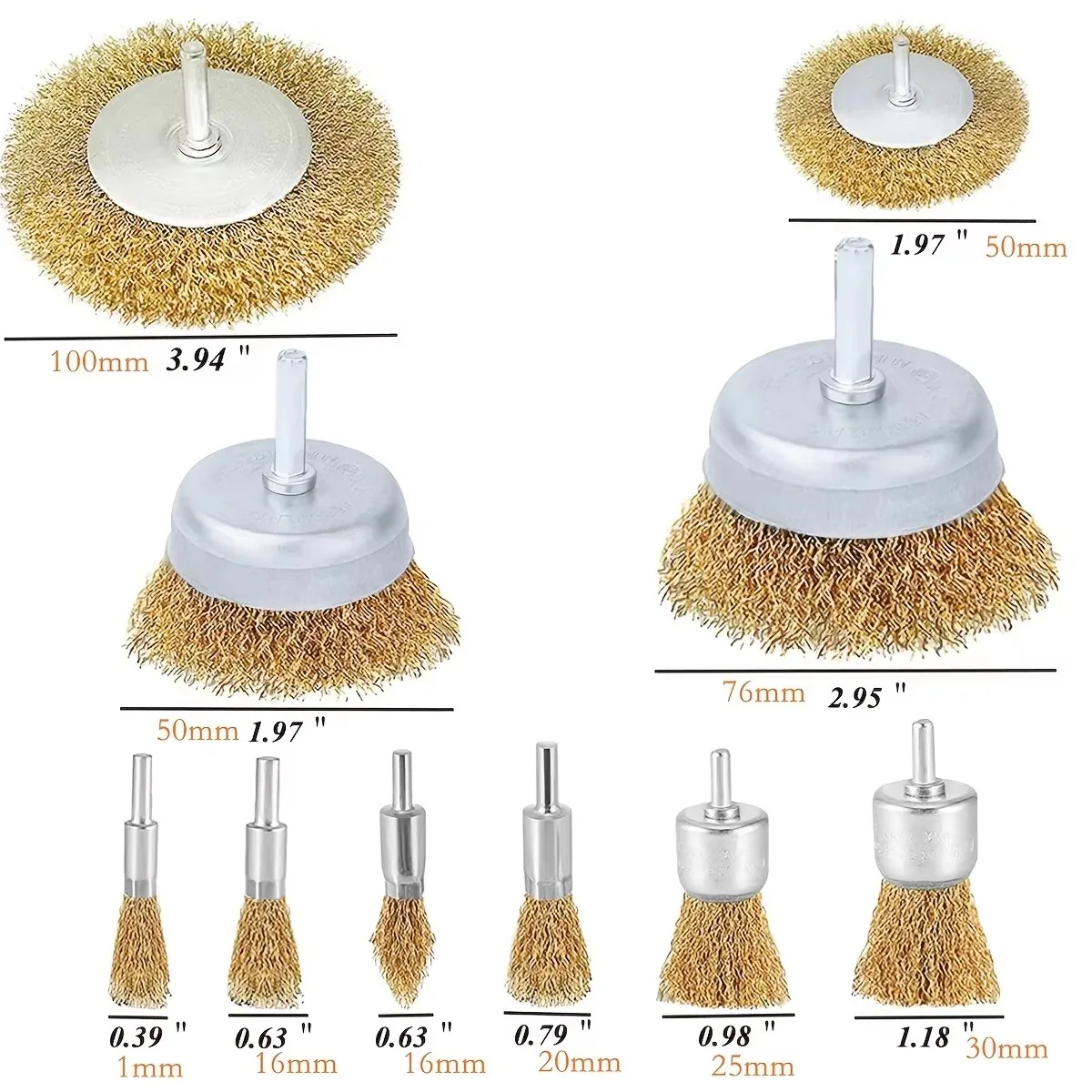 Stahldrahtbürsten-Set, 10-teilig, Grobe Wellenbürsten mit 1/4 Zoll Schaft für Bohrmaschinen – Detail 3