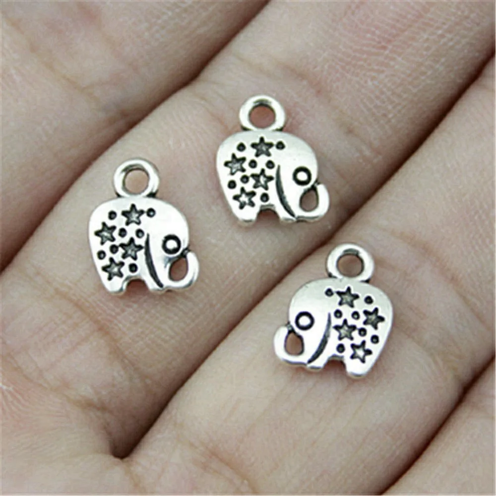 20pcs/lot 12x9mm Small Elephant Charms For Jewelry Making Antique Silver Color 0.47x0.35inch