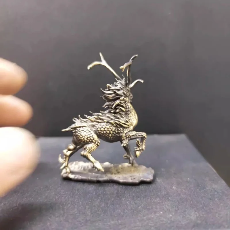 تمثال كيلين المصغر النحاسي العتيق لديكور المنزل، وزخرفة السيارة، وديكور طاولة فنغ شوي هدية مكتبية