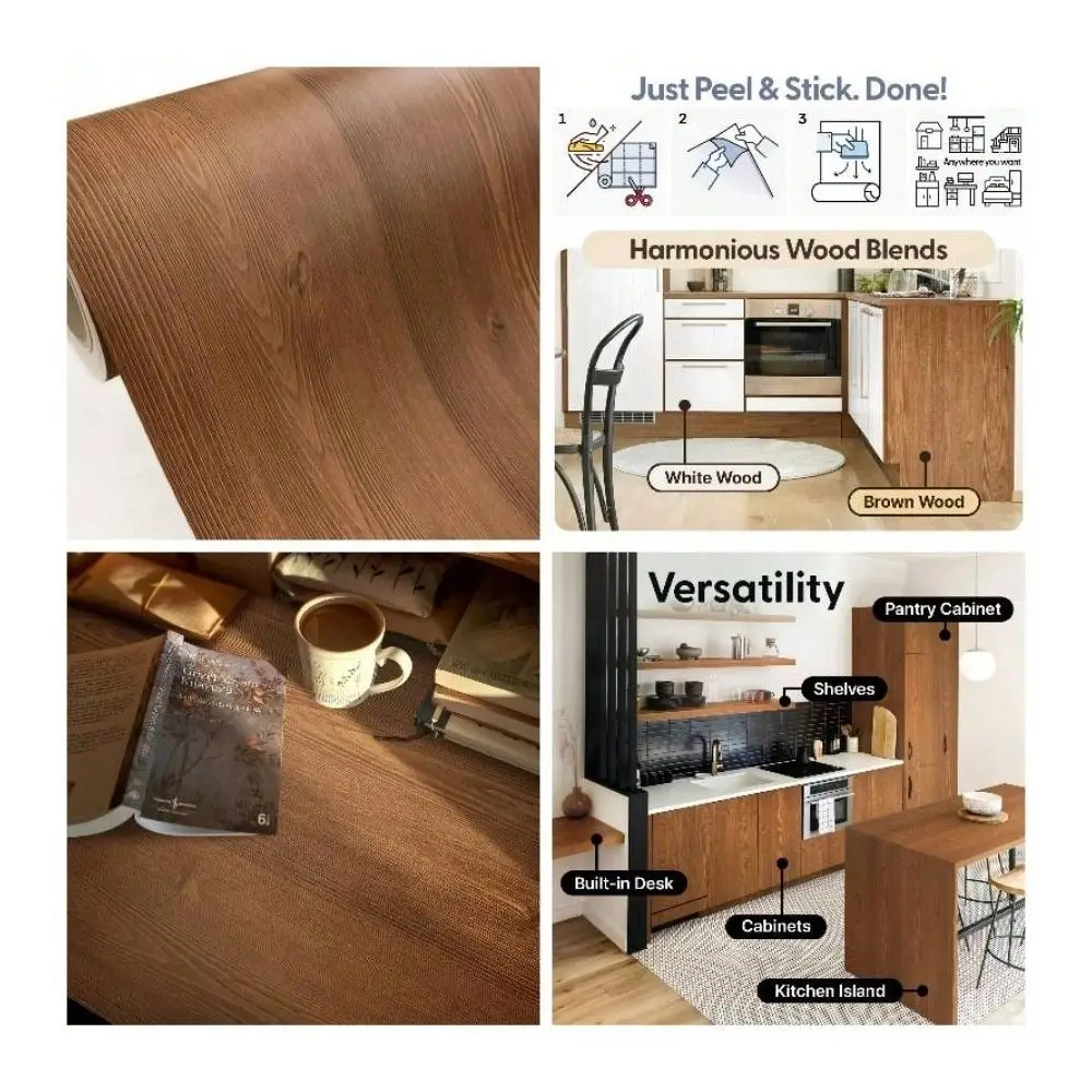 

Самоклеящаяся пленка под дерево 17,3 x 118 дюймов, съемная, толстая виниловая пленка для кухонных шкафов, мебели, столешниц, стен