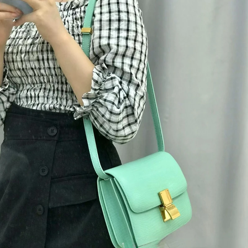 New Lizard Pattern Tofu Bag Quality Genuine Leather Shoulder Crossbody Bag Luxury Stewardess Bag Women's Small Square Box Bag