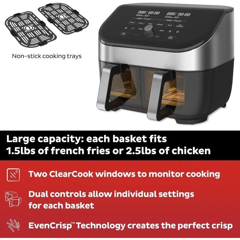 Instant Pot Vortex Plus XL 8QT ClearCook Air Fryer, Clear Windows & Custom Program Options,8-in-1 Functions that Crisps,Broils
