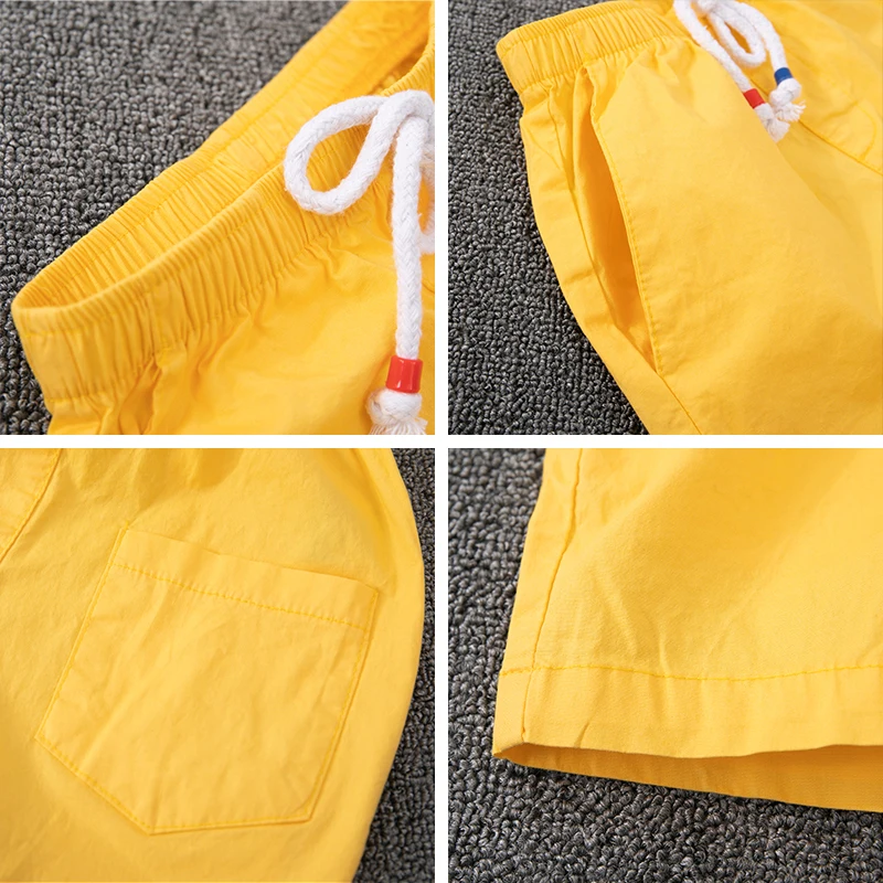 New Children Shorts for Boys Summer Toddler Baby Elastic Waist Sports Pant Cotton Teenage Clothes White/Yellow Shorts with Belts
