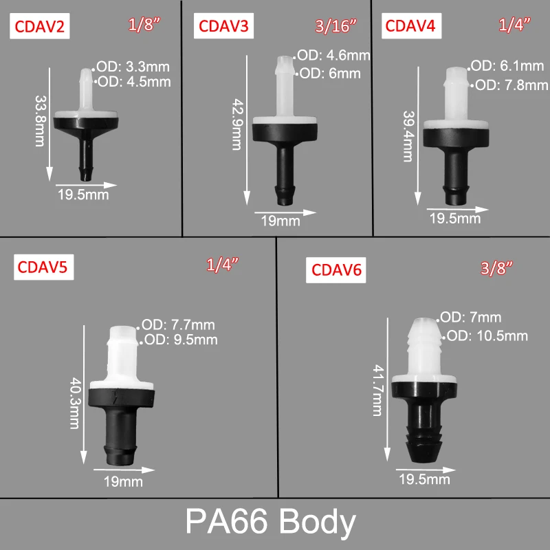 One way valve/ PA66 plastic non-return valve / hot resistant and oil resistant check calve 4.5/6/8/10mm