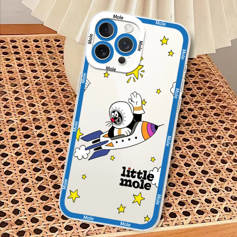 Cartoon Little M-Mole Cute Phone Case for iPhone 12 11 13 14 15 16 Max Pro Plus Transparent Bezel Cover