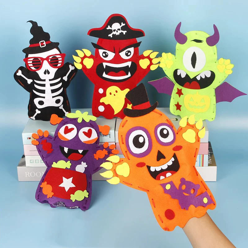 DIY Sewing Halloween Hand Puppet Non-woven Craft Kit for Kids Role Play Pirate Monster Handmade Doll Halloween Party Favor Gifts