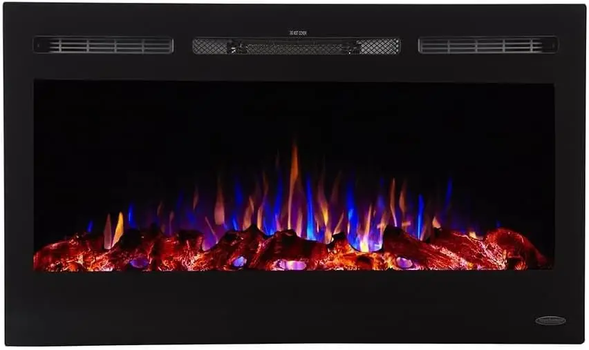 Smart Electric Fireplace-The Sideline 36 Inch Wide-in Wall Recessed-30 Realistic Ember Color/Flame  Heat