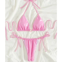 Sexy PU Bikinis 2026 Women's Swimwear Female Swimsuit For Swimming Wear Bathing Suits Brazilian Bikini Set Beachwear Pool Bather