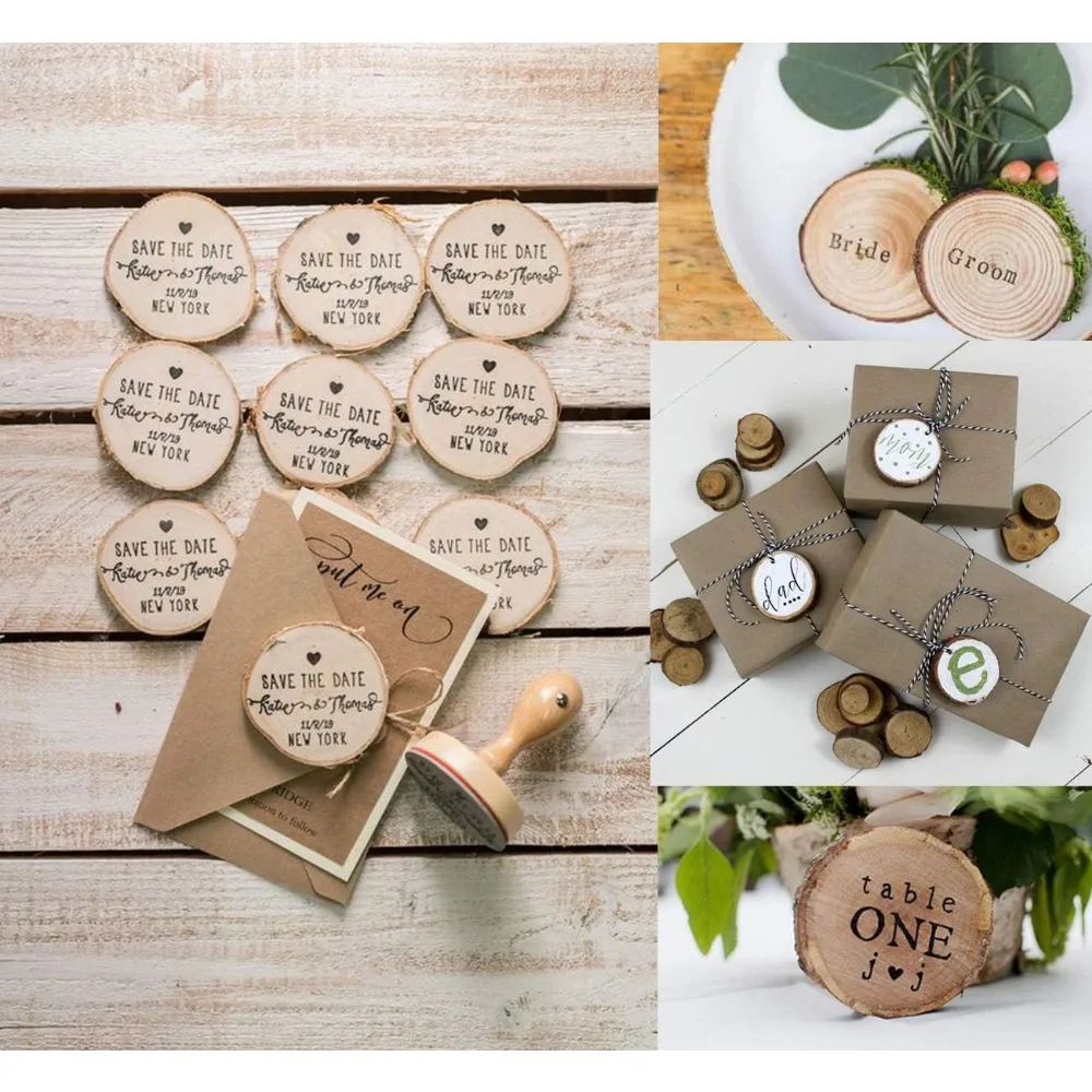 50Pcs Wood Slices 2.4"-2.8" Unfinished Wood Rounds with Pre-drilled Hole and 66Feet Twine String, Natural Wood for Crafts for Ho