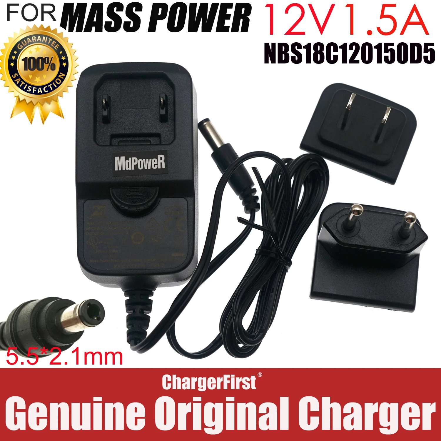 Genuine Mass Power NBS18C120150D5 12V 1.5A 18W ACDC Adapter for OTIS Robustel C9200-4L 4G IoT Wireless Gateway Router 5.5x2.1mm