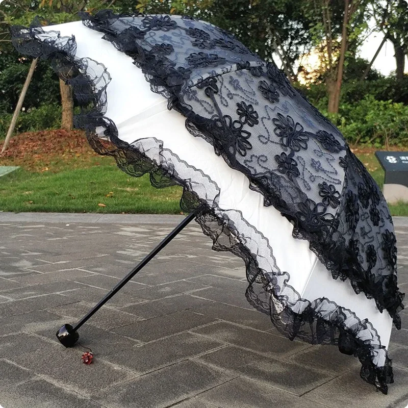 Vintage Luxury Double Layer Lace Flower Sun Parasol Woman Travel Strong Windproof Rainproof UV Rain Umbrella Business Gift