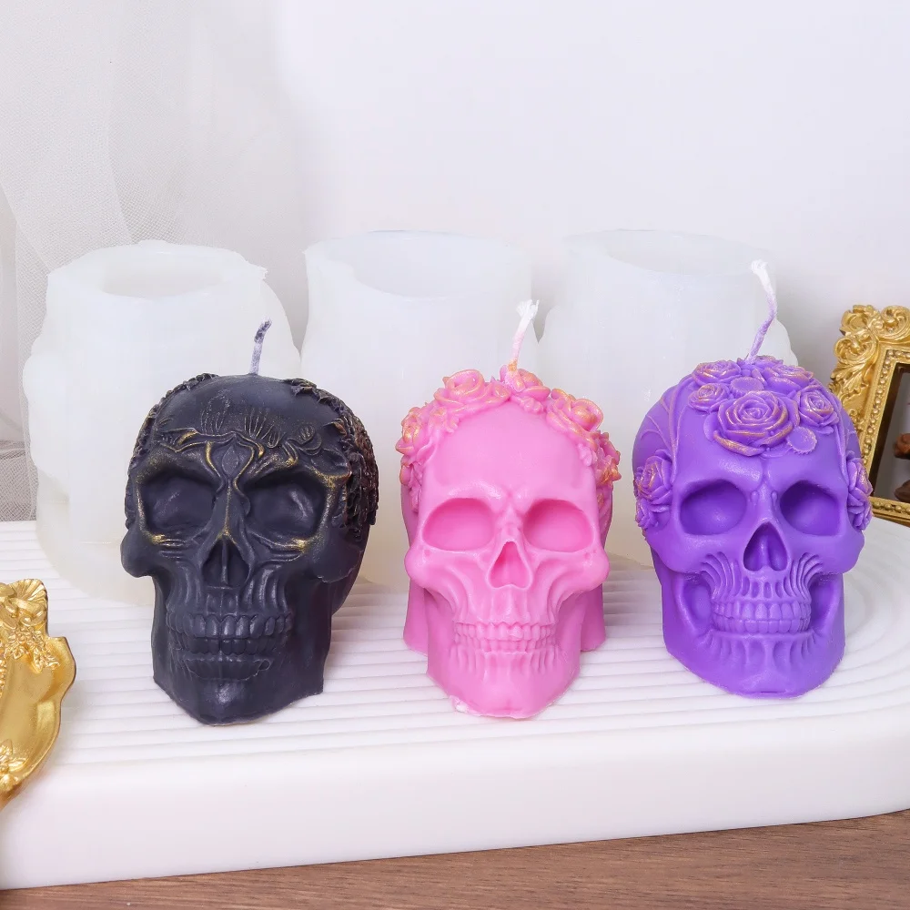 

DIY Wacky Skull Silicone Candle Mold Flower Skull Resin Soap Mold for Candle Making Clay Craft Desktop and Art Decoration