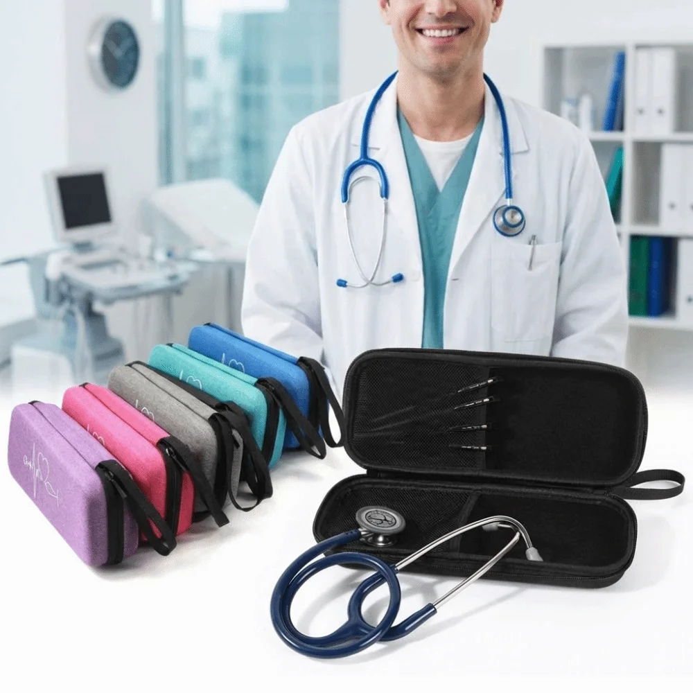 Portable EVA Stethoscope Storage Bag Hard Shell Empty Stethoscope Carrying Case Mesh Pockets Shockproof Nurse Case For Home