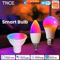 TNCE Tuya WIFI/Zigbee E27 E14 GU10 Bulb, 2700-6500k RGB Dimmable Light Smart Life APP Voice Control, Work With Alexa Google Home