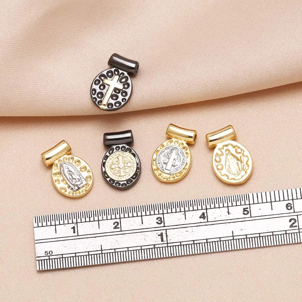 OCESRIO Trendy Brass Virgin Mary Charms for Bracelet Copper Gold Plated San Benito Cross Handmade dijes para bisutería chma314