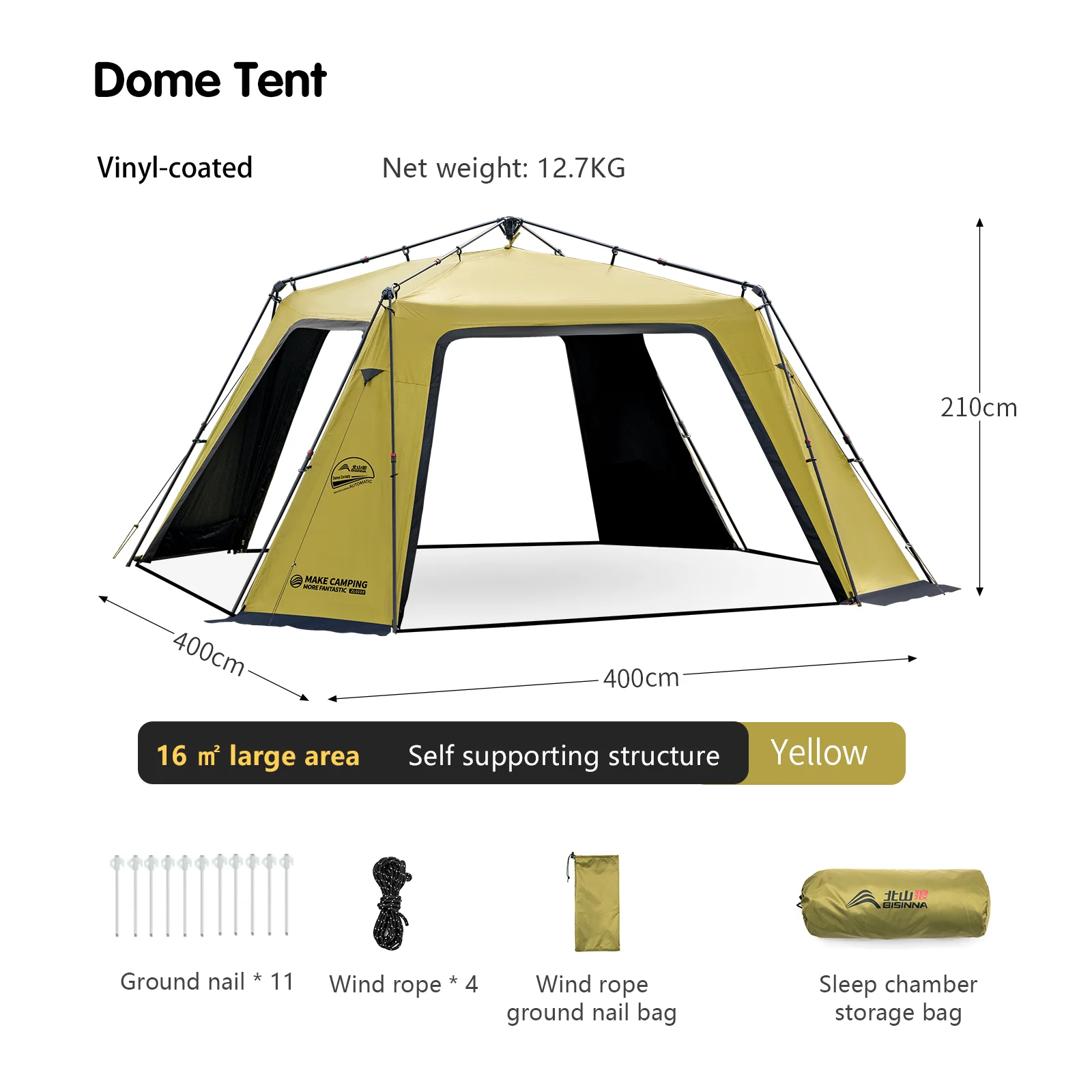 BISINNA 6-8 Persons One-touch Dome Tent Vinyl Coated Canopy