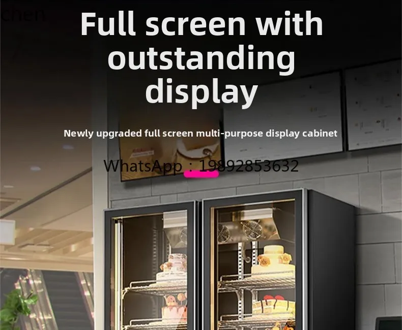 commercial vertical cake display cabinet, supermarket fruit preservation, dessert baking air-cooled freezer