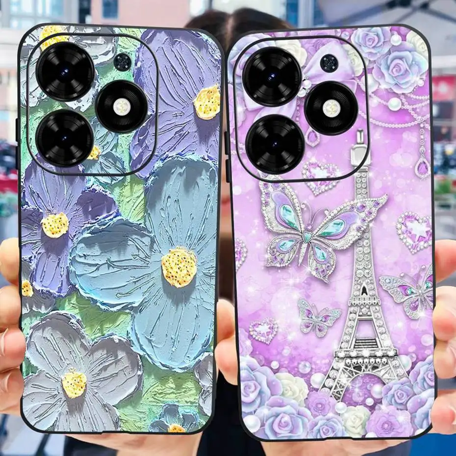 حافظة لهاتف انفينيكس سمارت 8X6525 على شكل قطة لطيفة على شكل ديناصور مصد للهاتف لهاتف انفينيكس سمارت 8 غطاء خلفي من السيليكون الأسود من مادة البولي يوريثان الحراري